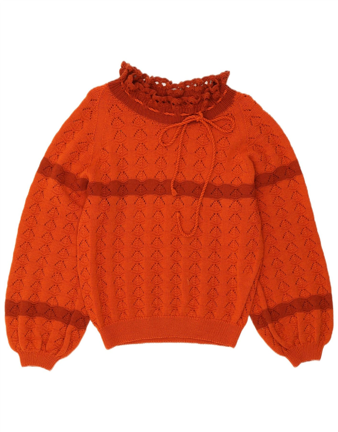 VINTAGE Womens Crop Turtle Neck Jumper Sweater UK 10 Small Orange Striped