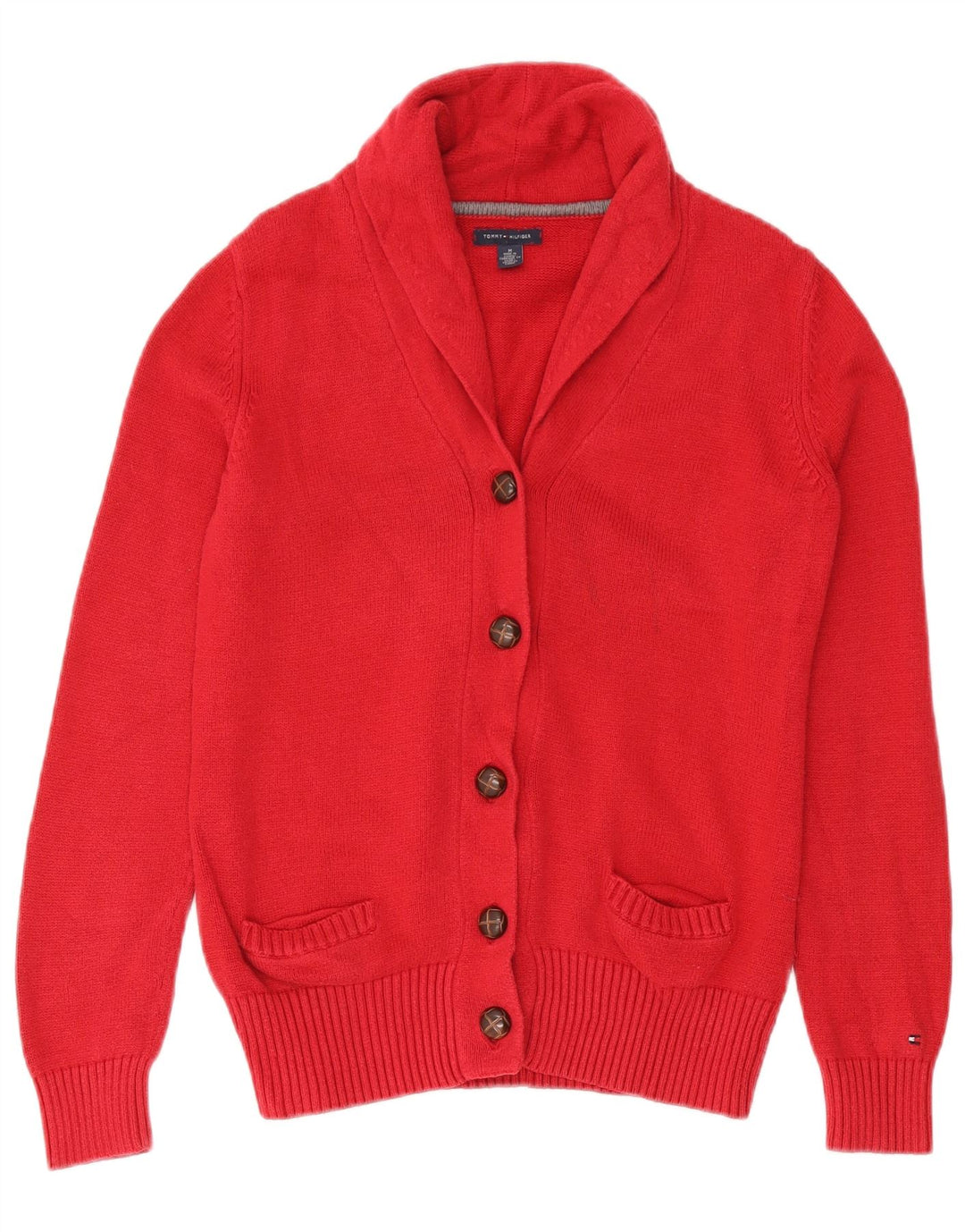 Tommy Hilfiger Womens Cardigan Sweater UK 12 Medium Red Cotton