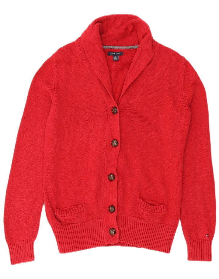 Tommy Hilfiger Womens Cardigan Sweater UK 12 Medium Red Cotton
