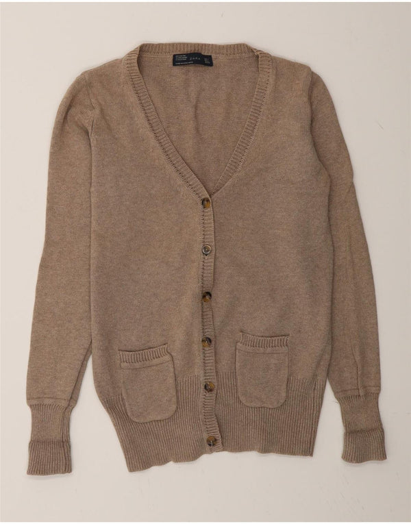Zara Womens Cardigan Sweater UK 16 Large Grey Cotton