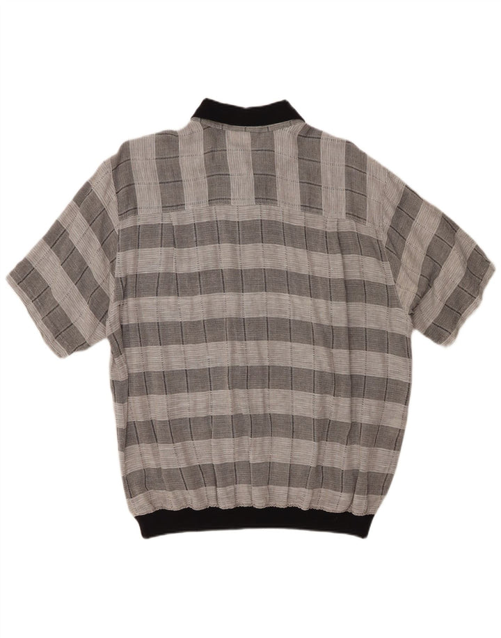 MALAGRIDA Mens Short Sleeve Shirt XL Grey Check Cotton
