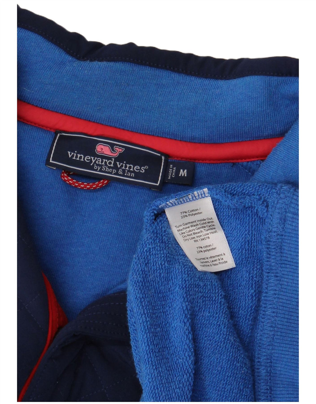 VINEYARD VINES Mens Button Neck Sweatshirt Jumper Medium Blue Colourblock