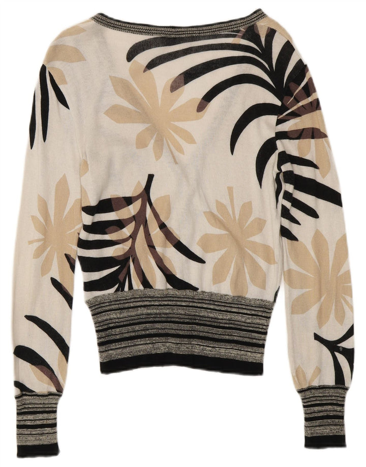 ICEBERG Womens Cardigan Sweater UK 6 XS Off White Floral Cotton