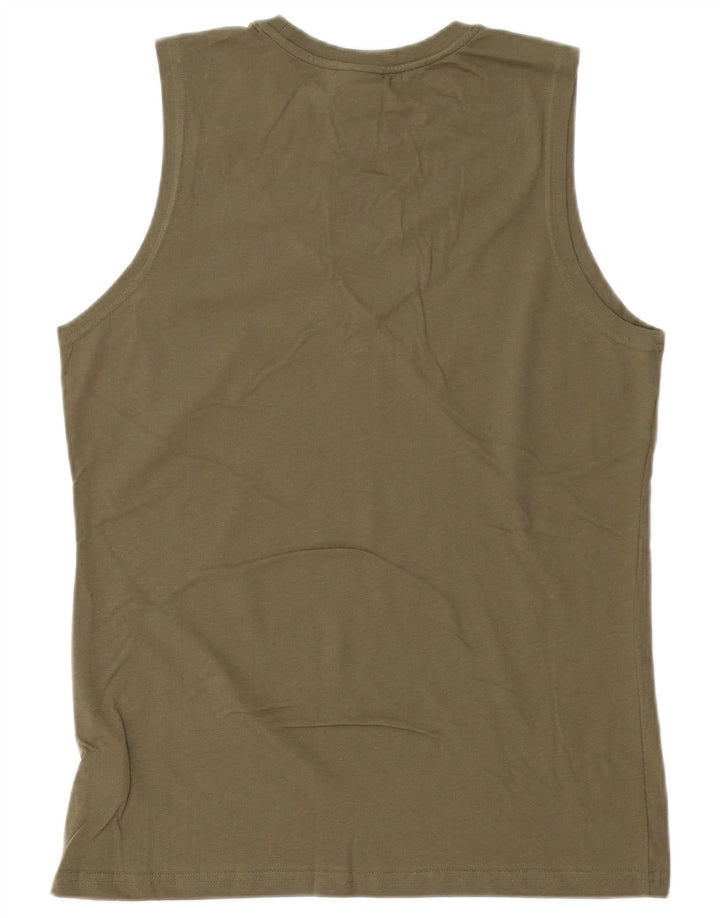 THINK PINK Mens Graphic Vest Top Large Khaki Cotton