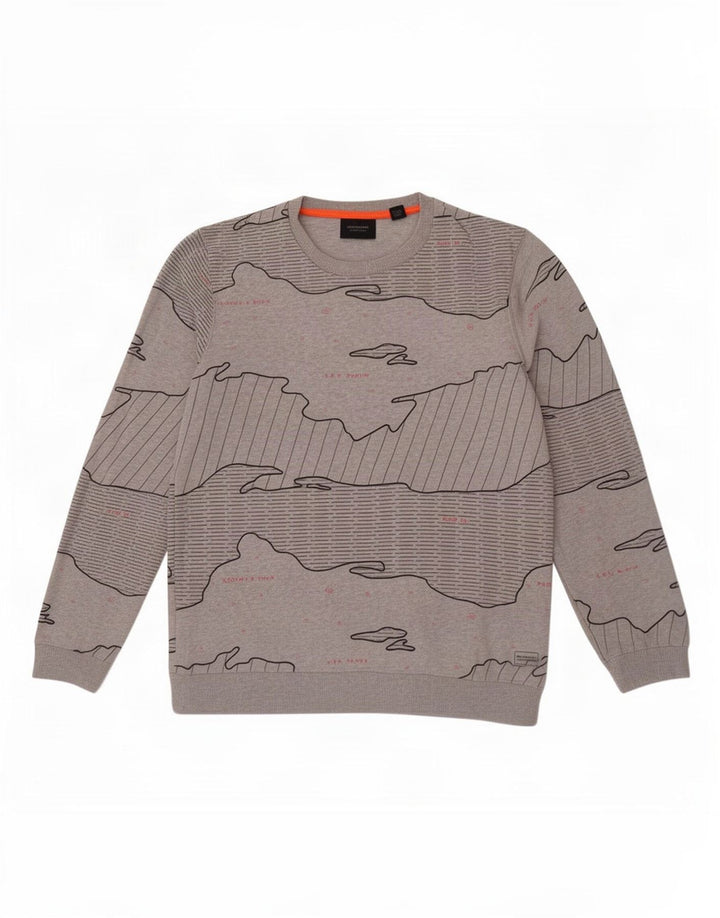 Scotch & Soda Mens Abstract Pattern Sweatshirt Jumper Large Grey Cotton
