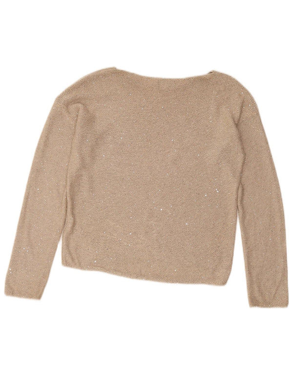 Benetton Womens Boat Neck Jumper Sweater UK 12 Medium Beige Flecked