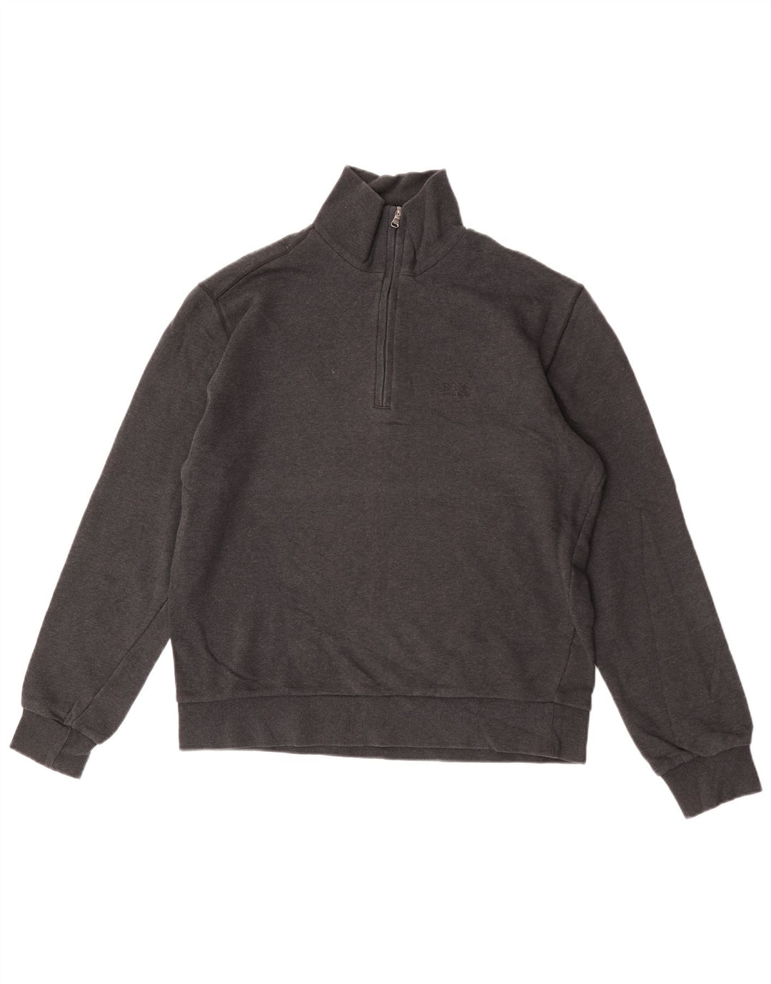Hugo Boss Mens Zip Neck Sweatshirt Jumper Medium Grey Cotton