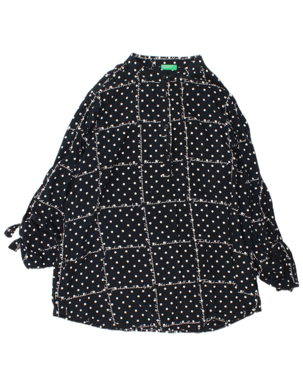 BENETTON Womens Graphic Long Sleeve Blouse Top UK 16 Large Black Spotted