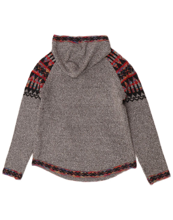 Apricot Womens Hooded Jumper Sweater UK 10 Small Grey Fair Isle Aztec