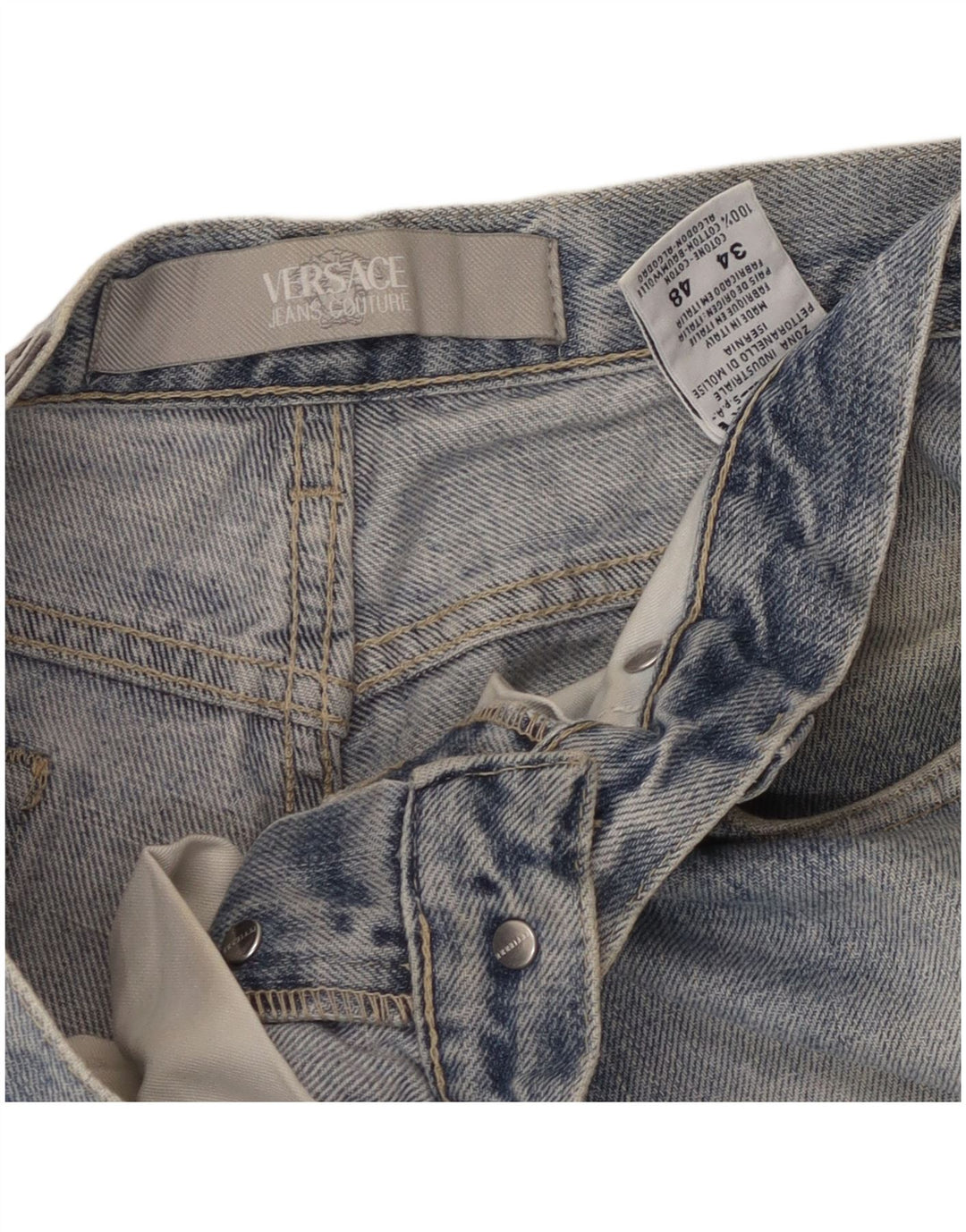 VERSACE Mens Distressed Straight Jeans W34 L33 Blue Cotton