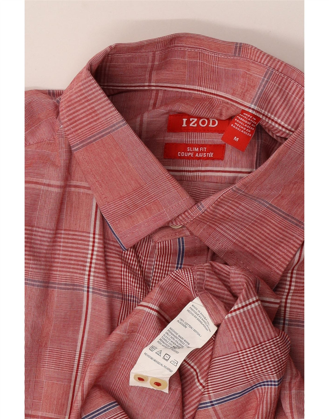 Izod Mens Slim Fit Shirt Medium Red Check Cotton