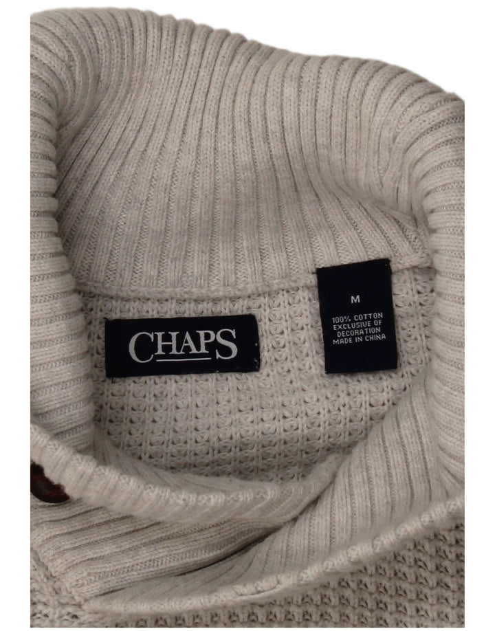 CHAPS Mens Loose Fit Shawl Neck Jumper Sweater Medium Grey Cotton