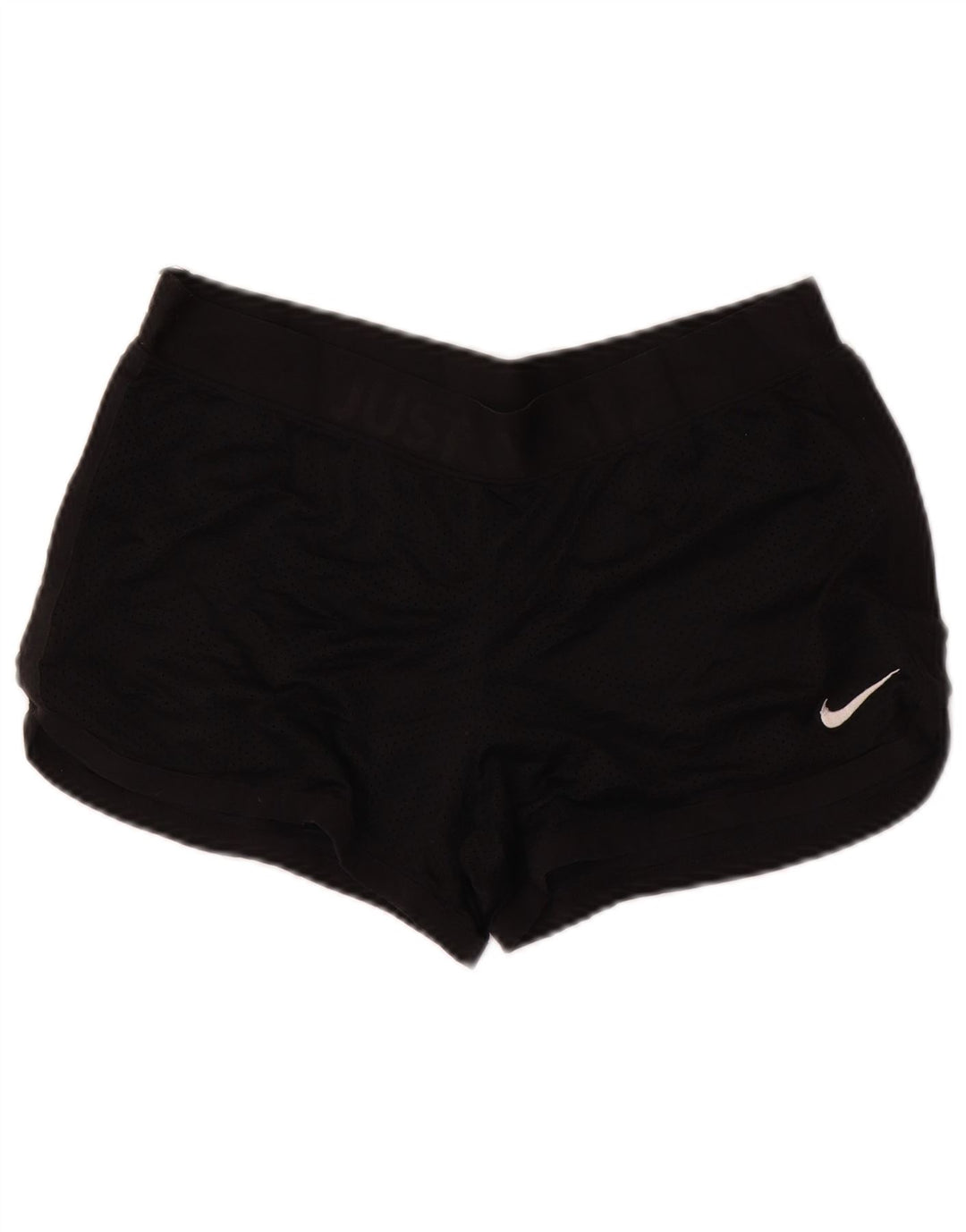 NIKE Womens Dri Fit Graphic Sport Shorts UK 14 Medium  Black Polyester