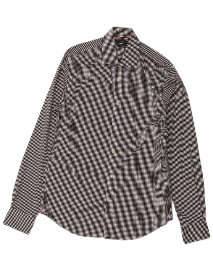 Tommy Hilfiger Mens Slim Fit Shirt Size 15 Medium Navy Blue Gingham
