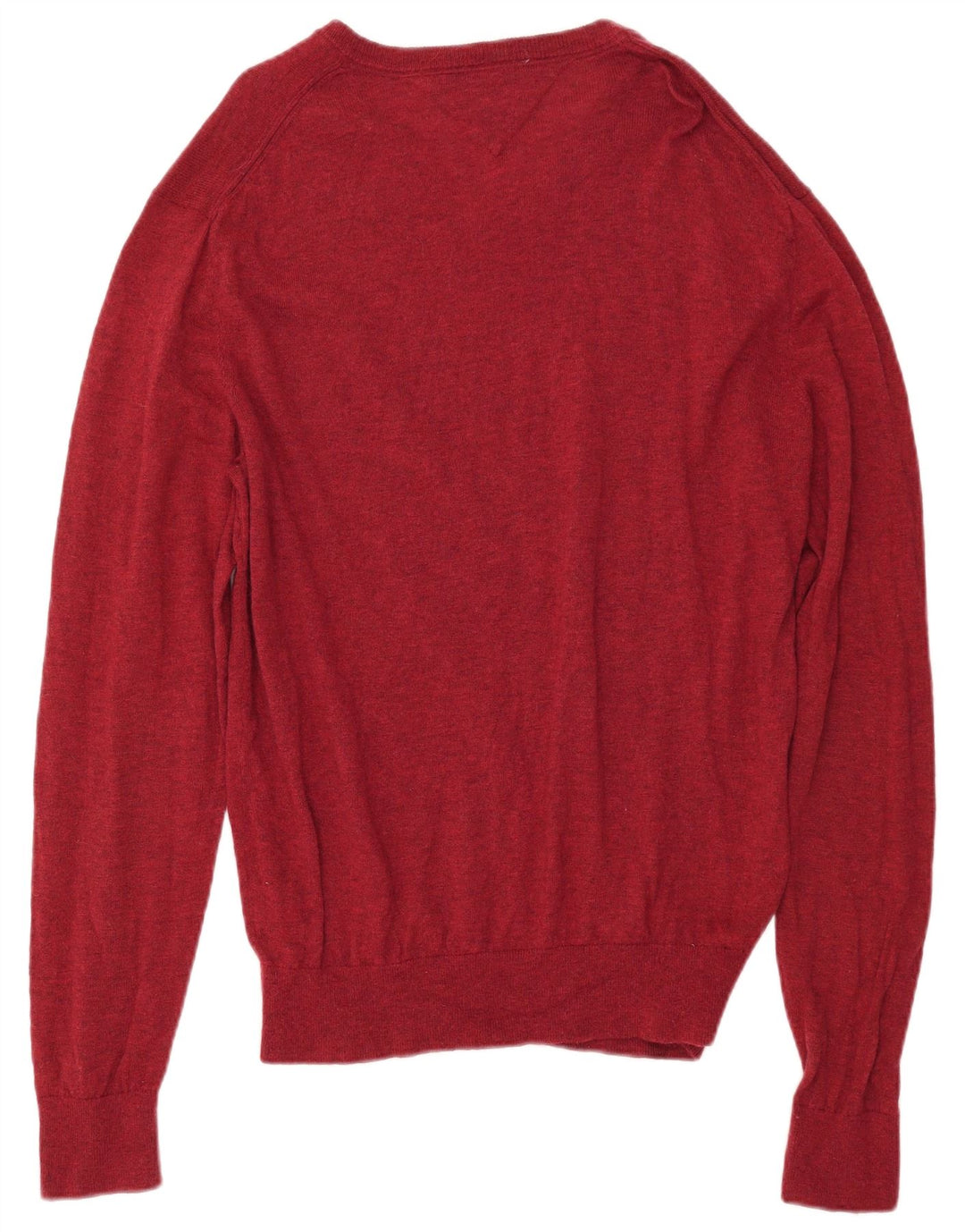 TOMMY HILFIGER Mens V-Neck Jumper Sweater 2XL Red Wool