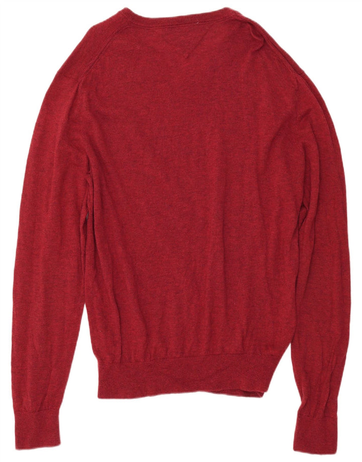 TOMMY HILFIGER Mens V-Neck Jumper Sweater 2XL Red Wool