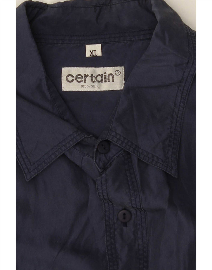 Vintage Mens Shirt XL Navy Blue Silk
