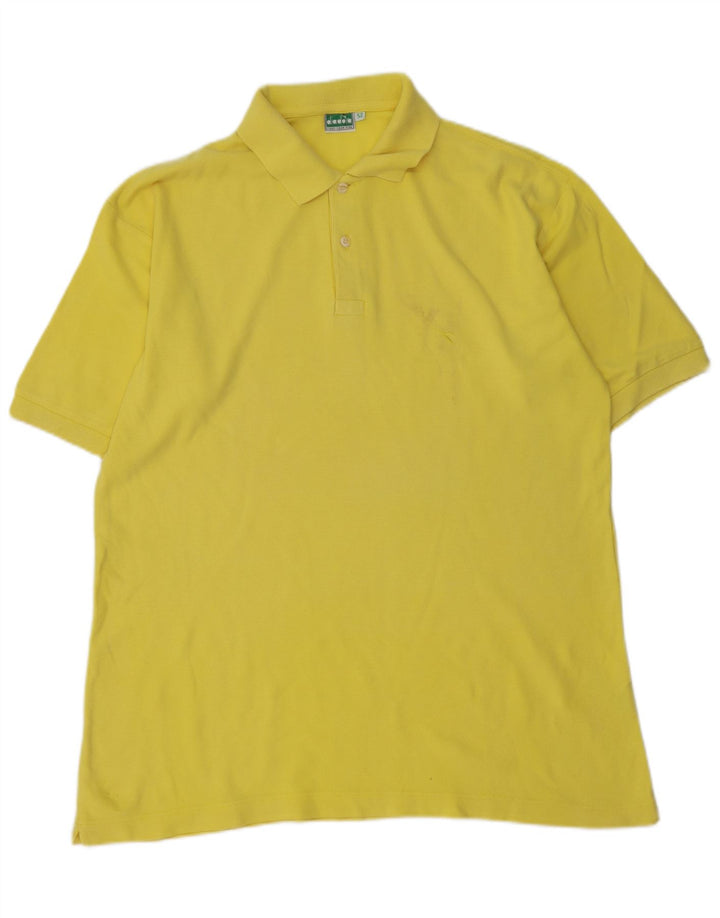 DIADORA Mens Polo Shirt IT 52 Large Yellow Cotton