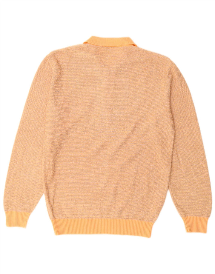 VINTAGE Womens Polo Neck Jumper Sweater UK 14 Medium Orange Cotton