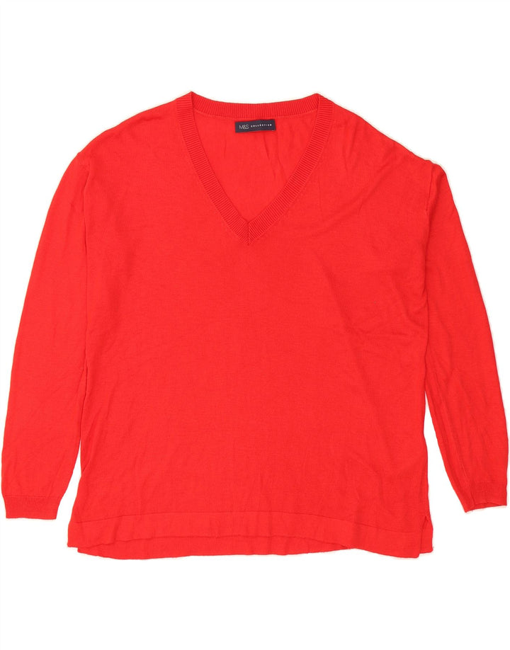 MARKS & SPENCER Womens V-Neck Jumper Sweater UK 14 Medium Red Acrylic Vintage Marks & Spencer and Second-Hand Marks & Spencer from Messina Hembry 