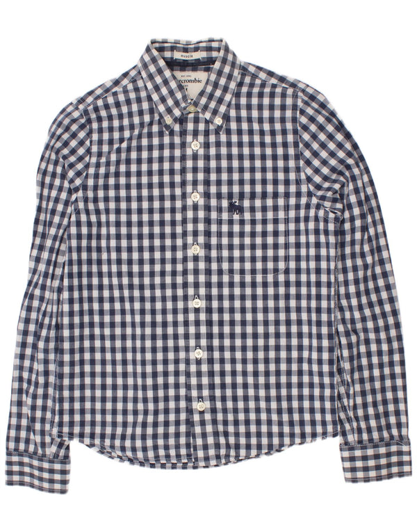 Abercrombie & Fitch Boys Muscle Shirt 10-11 Years Medium Navy Blue Gingham