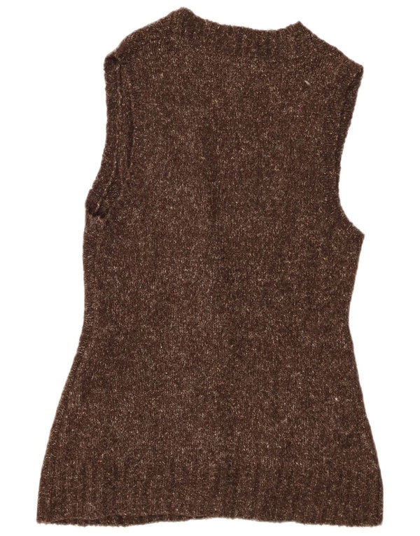 L.L.Bean Womens Sleeveless Cardigan Sweater UK 16 Large Brown Flecked