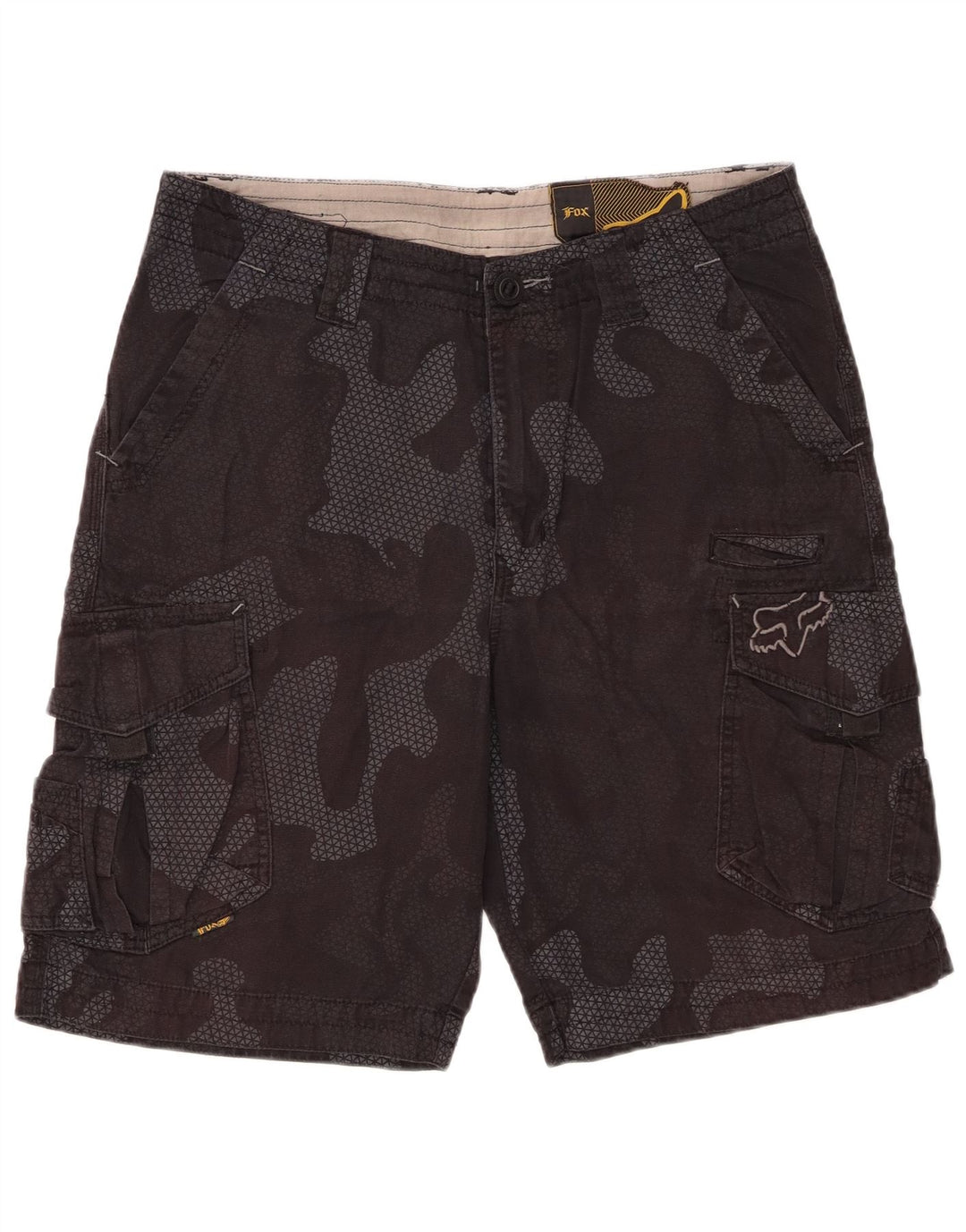 FOX Mens Cargo Shorts W34 Large Black Camouflage Cotton