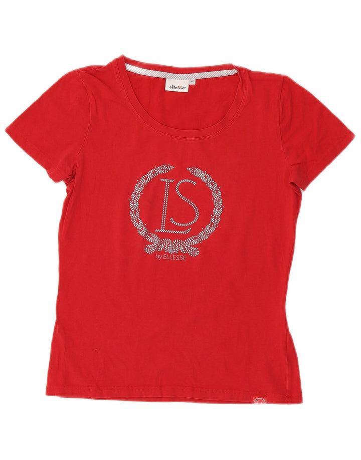 Ellesse Womens Graphic T-Shirt Top UK 12 Medium Red Cotton