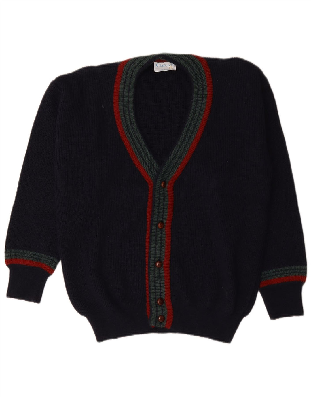Vintage Mens Cardigan Sweater IT 48 Medium Navy Blue Striped Wool