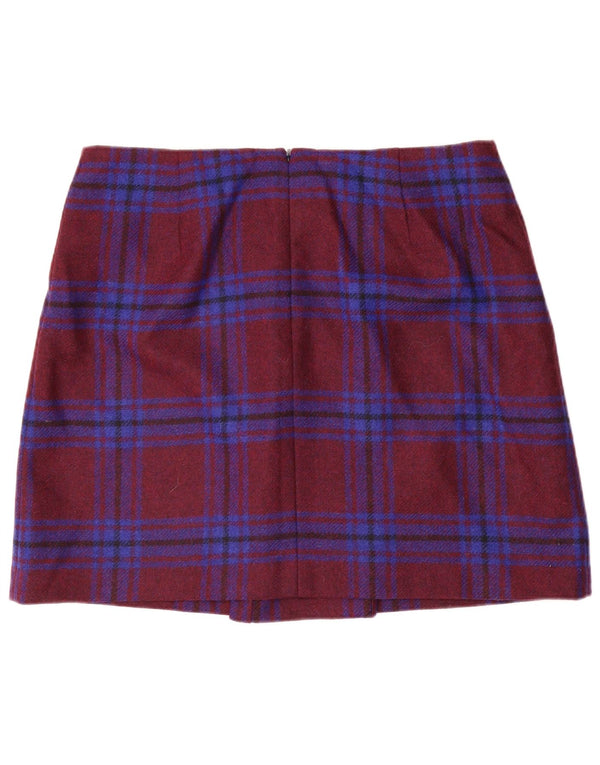 HOBBS Womens A-Line Skirt UK 16 Large W36 Burgundy Plaid Wool