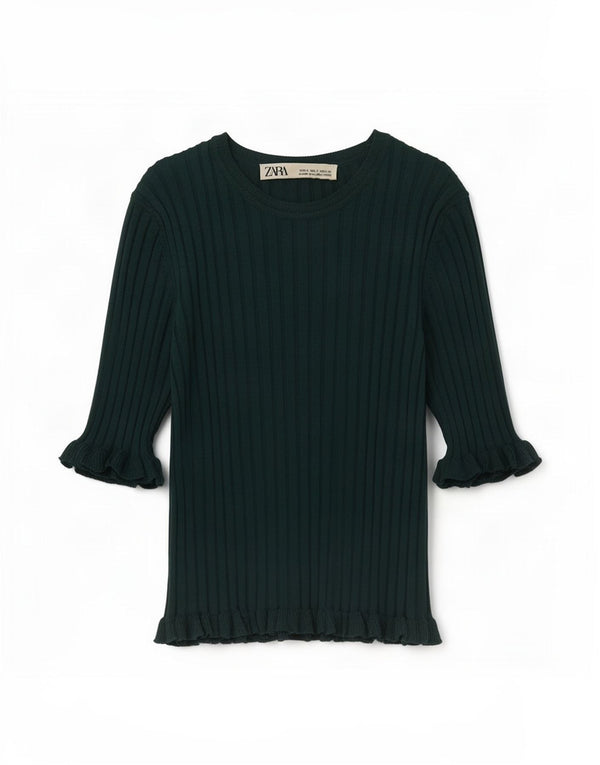 Zara Womens Crop Blouse Top UK 8 Small Green Viscose