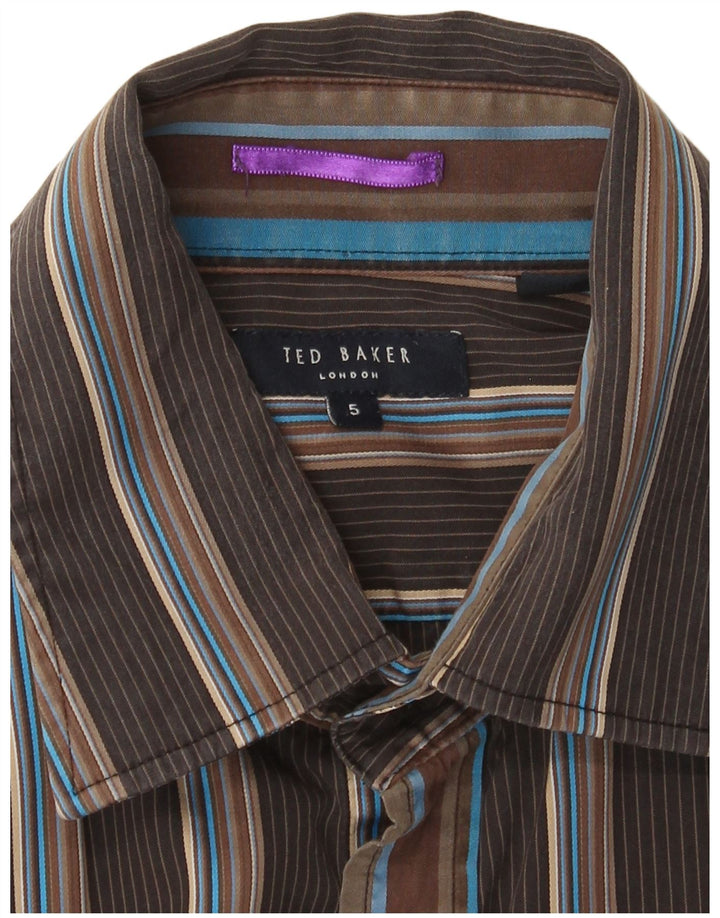 Ted Baker Mens Shirt Size 5 XL Brown Striped