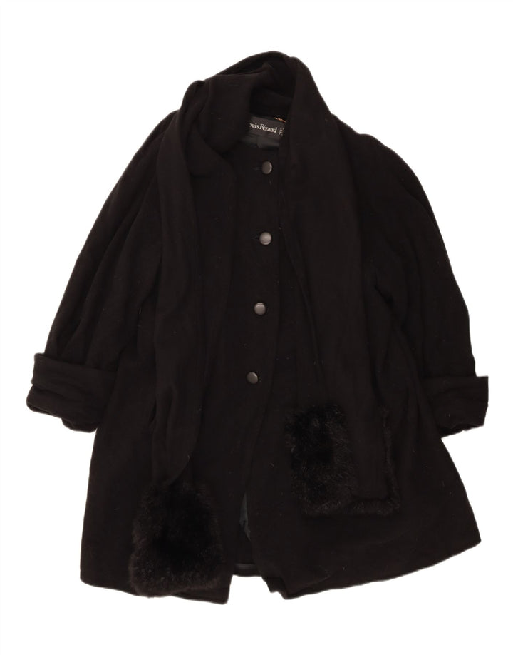 Louis Feraud Womens Overcoat UK 14 Large Black Virgin Wool Classic