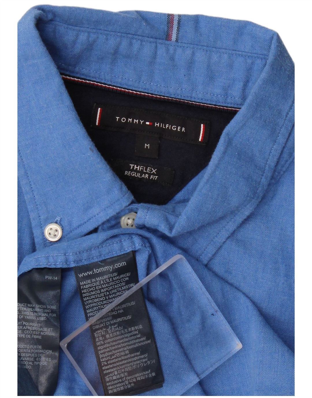 TOMMY HILFIGER Mens Regular Fit Shirt Medium Blue Cotton