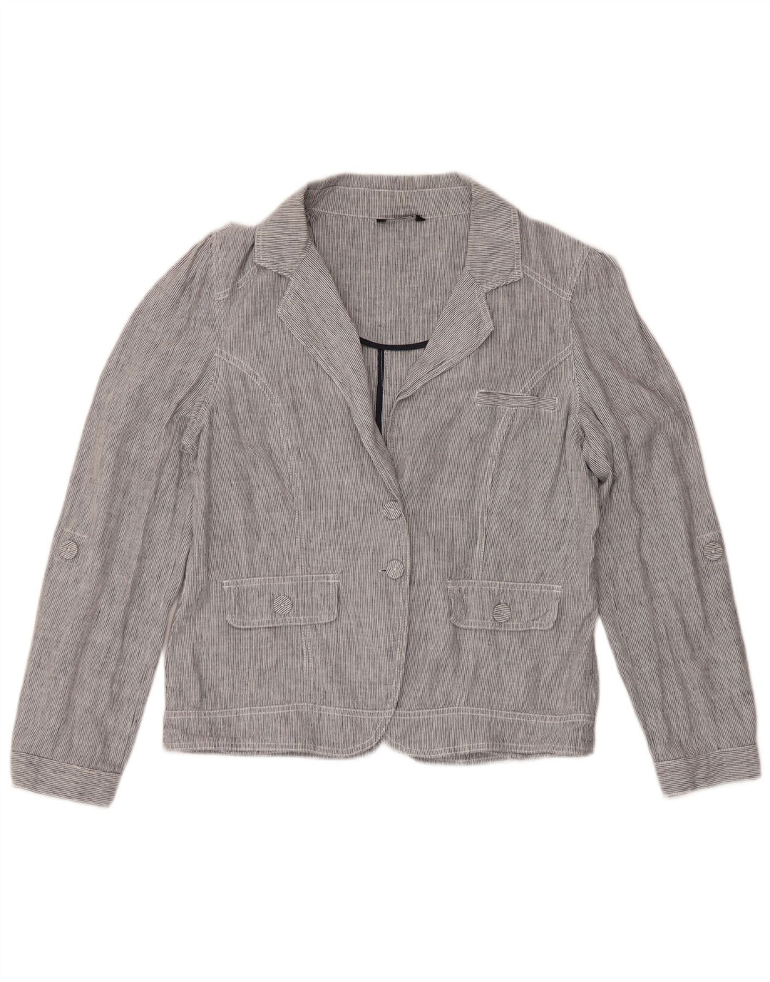 M&Co Womens 2 Button Blazer Jacket UK 16 Large Blue Pinstripe Linen
