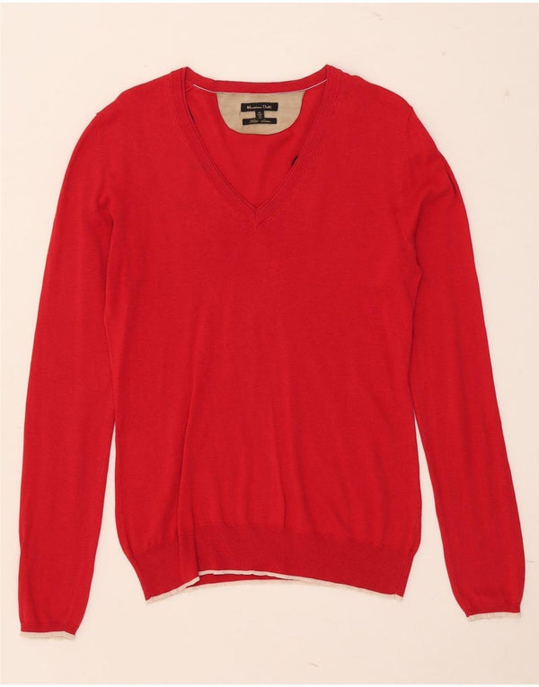 Massimo Dutti Womens V-Neck Jumper Sweater UK 12 Medium Red Silk