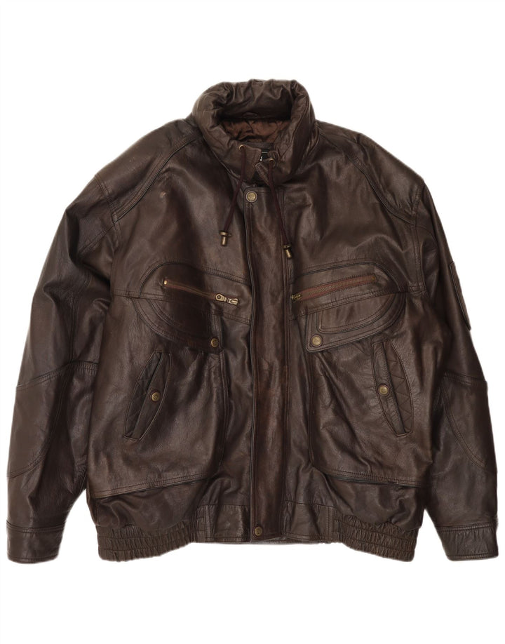 MILAN Mens Leather Jacket UK 44 2XL Brown Leather