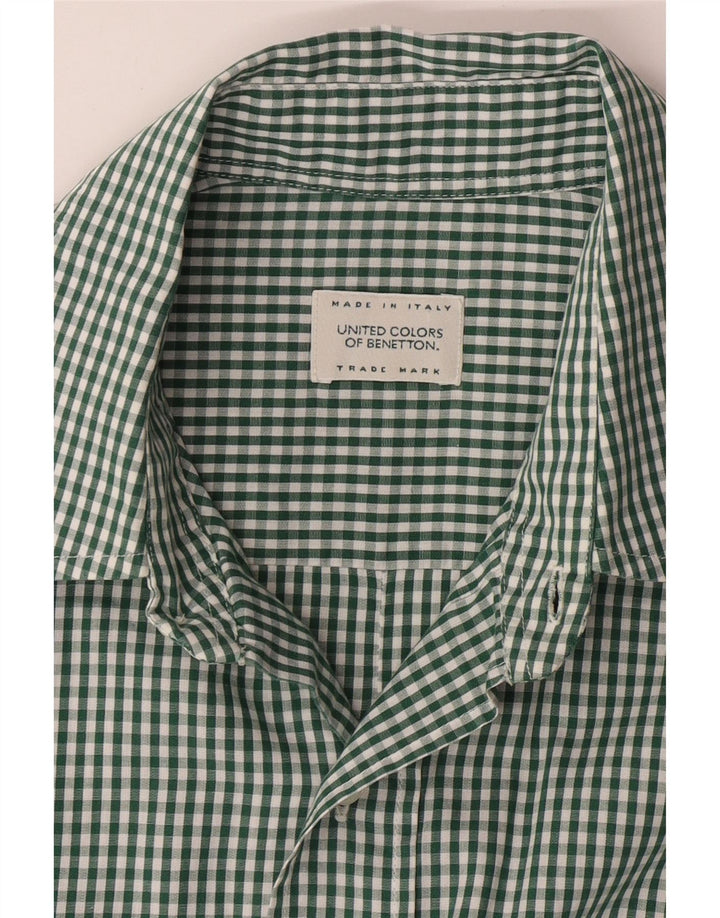 BENETTON Mens Short Sleeve Shirt Large Green Gingham