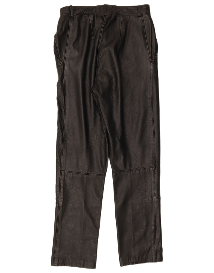 VINTAGE Womens Leather Trousers W26 L26 Black