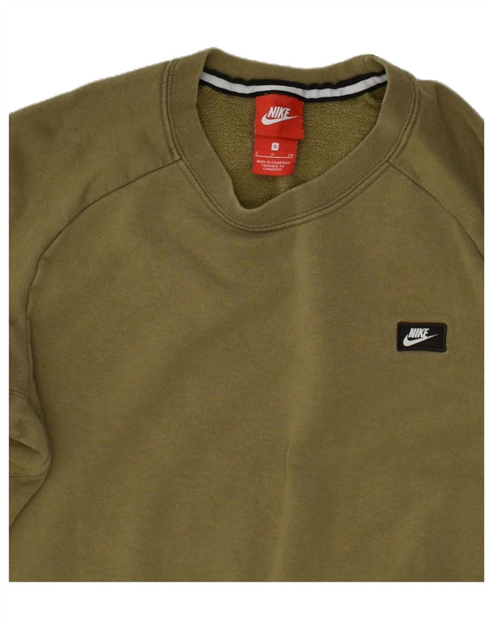 NIKE Womens Sweatshirt Jumper UK 10 Small Khaki Cotton | Vintage Nike | Thrift | Second-Hand Nike | Used Clothing | Messina Hembry 