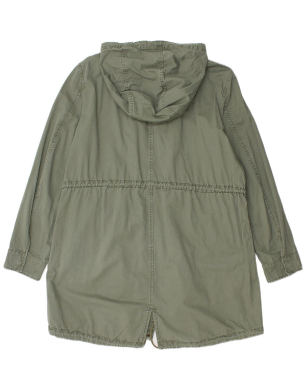 Benetton Womens Hooded Parka Jacket UK 16 Large Khaki Cotton