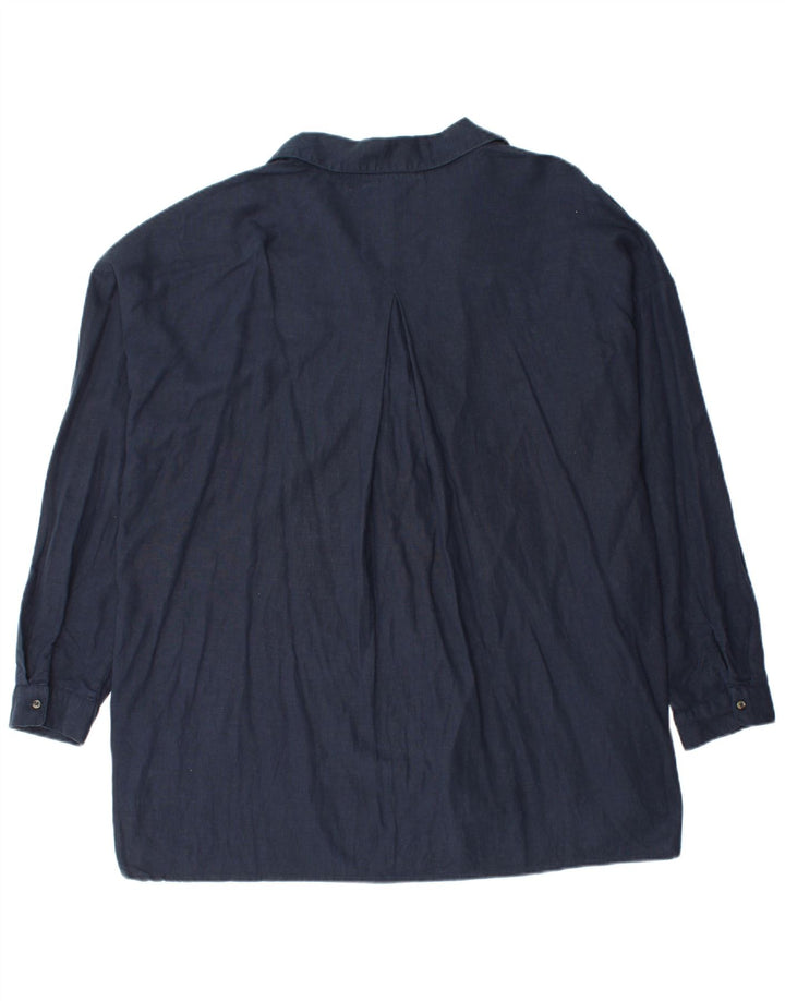 FAT FACE Womens Oversized Pullover Shirt UK 16 Large Navy Blue Linen