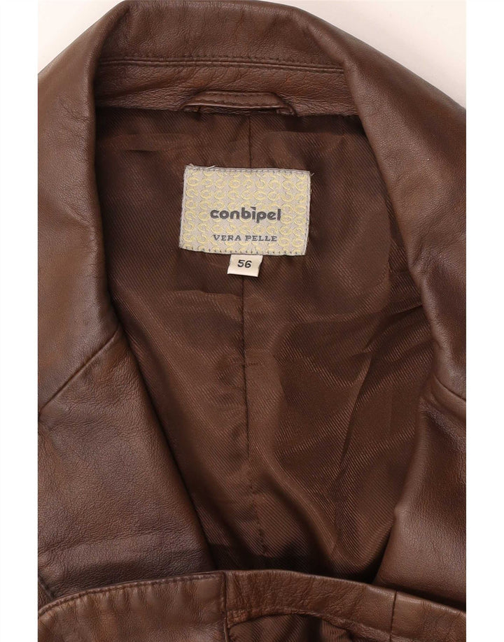 Conbipel Mens 3 Button Leather Blazer Jacket IT 56 2XL Brown