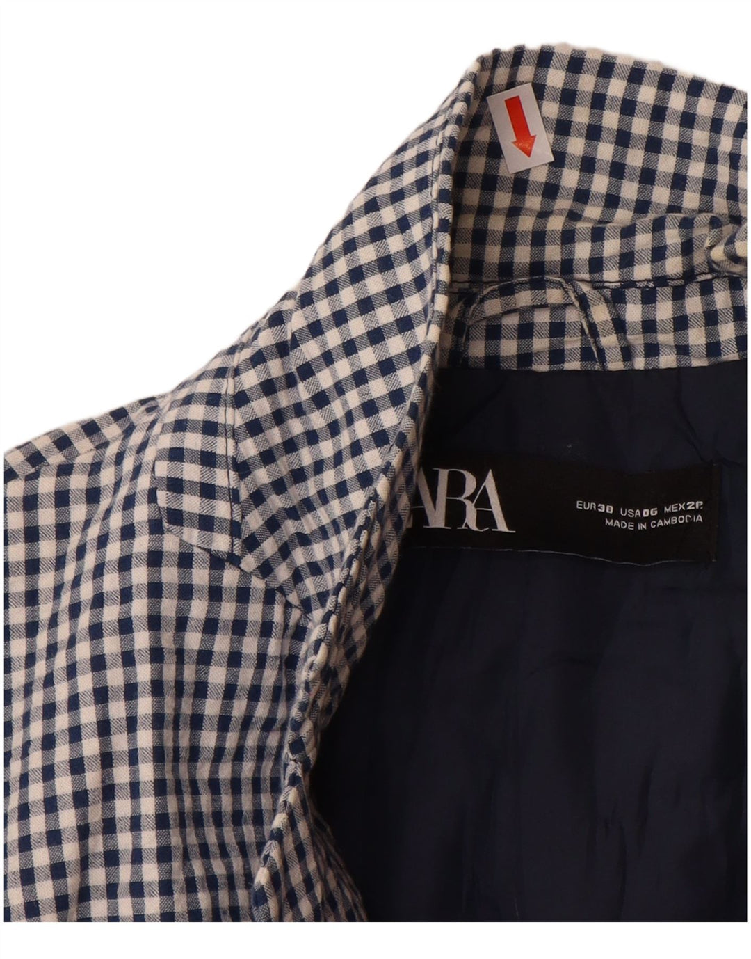 ZARA Womens 1 Button Blazer Jacket EU 38 Small Blue Gingham Cotton