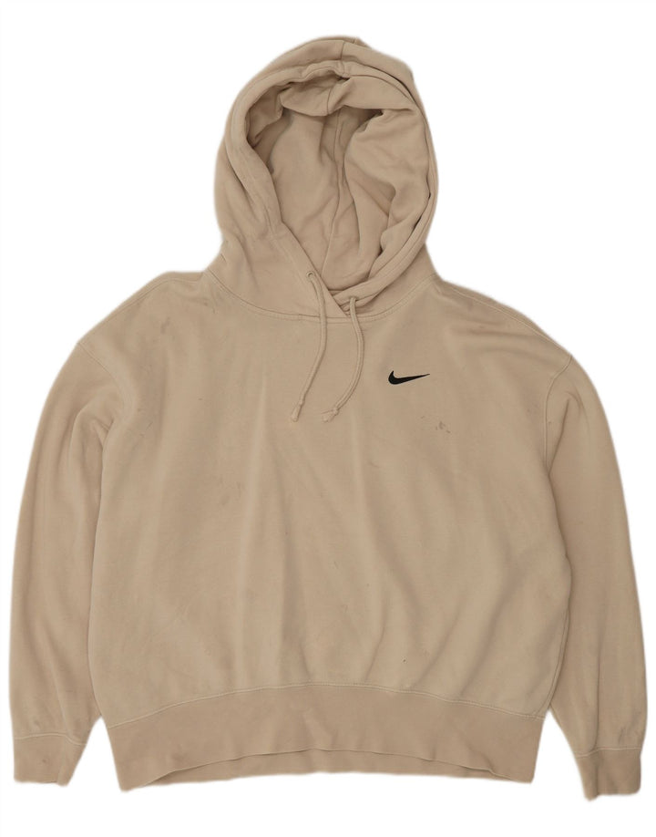 Nike Womens Oversized Hoodie Jumper UK 14 Medium Beige Cotton