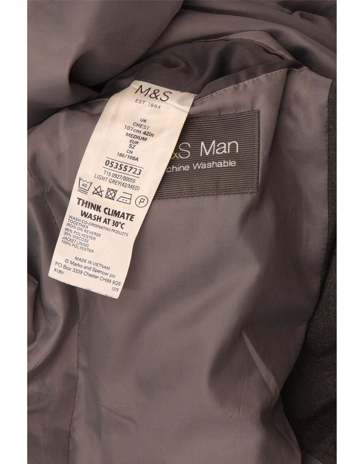 Marks & Spencer Mens 2 Button Blazer Jacket UK 42 Large Grey Polyester