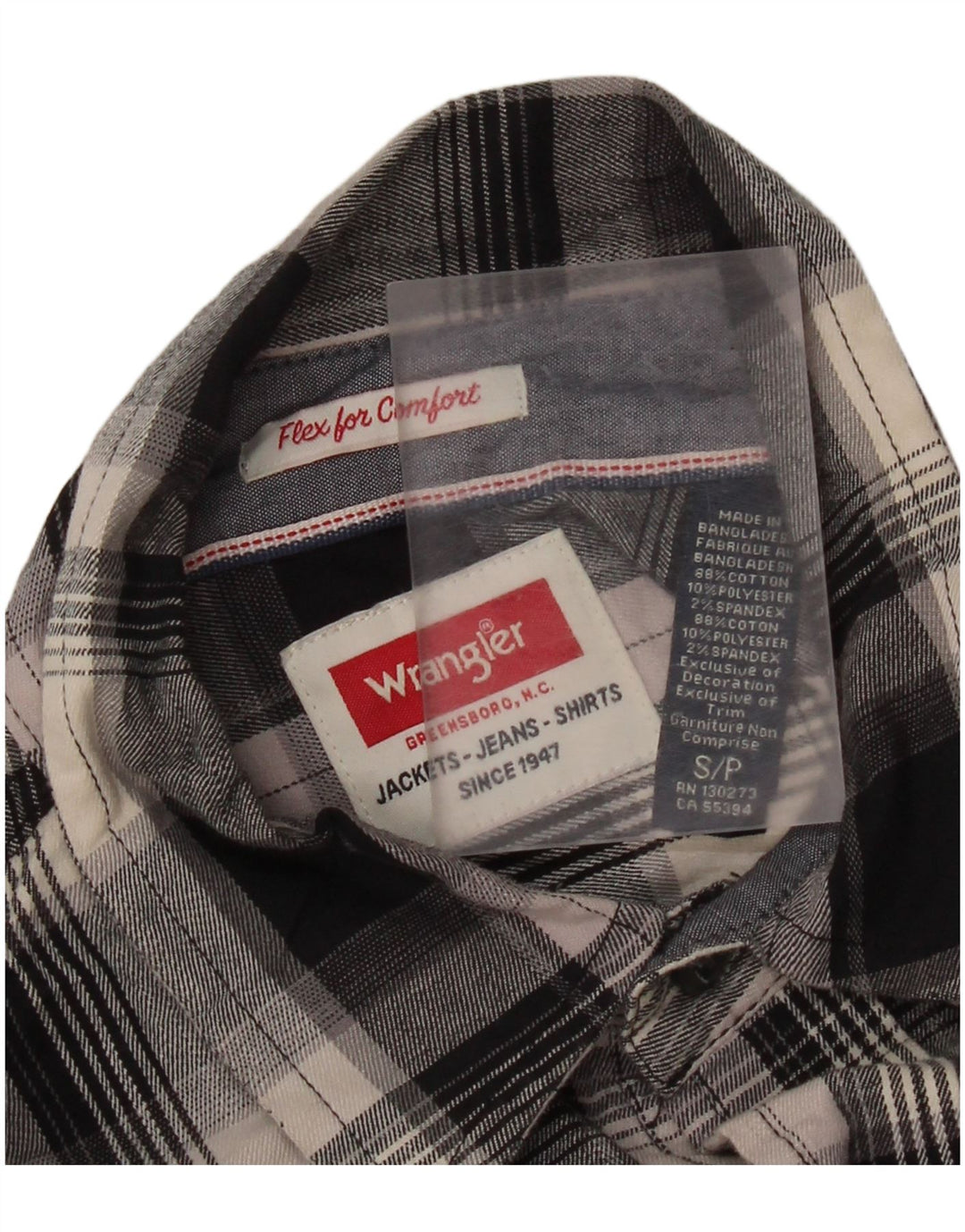 Wrangler Mens Checked  Regular Fit Flannel Shirt Small Black Plaid Cotton