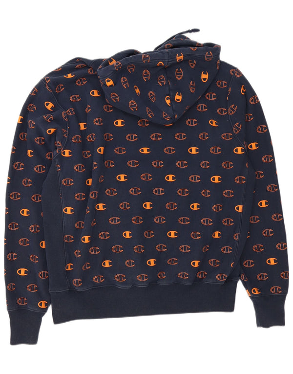 Champion Mens Reverse Weave Graphic Hoodie Jumper XL Navy Blue Cotton