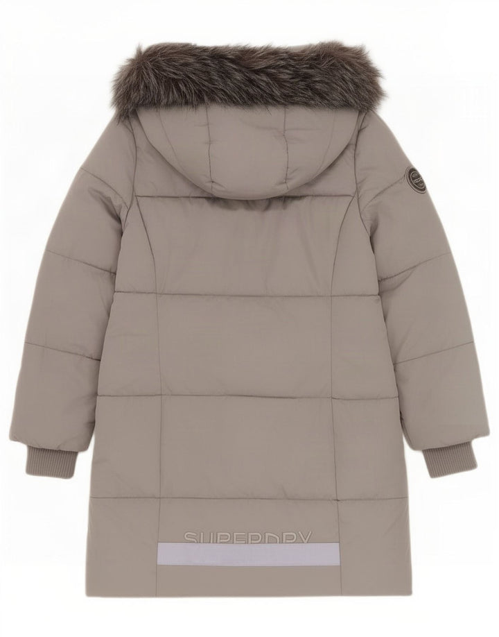 Superdry Womens Graphic Hooded Padded Coat UK 12 Medium Grey Polyester