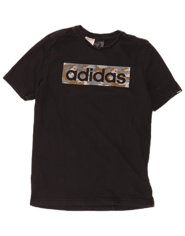ADIDAS Boys Graphic T-Shirt Top 13-14 Years Black Cotton